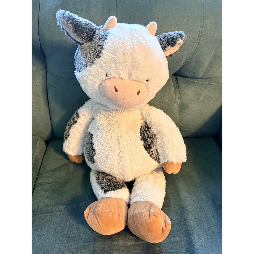 Kid Connection Cow Weighted Plush Animal White Grey Spotted 20 Inch SL13675